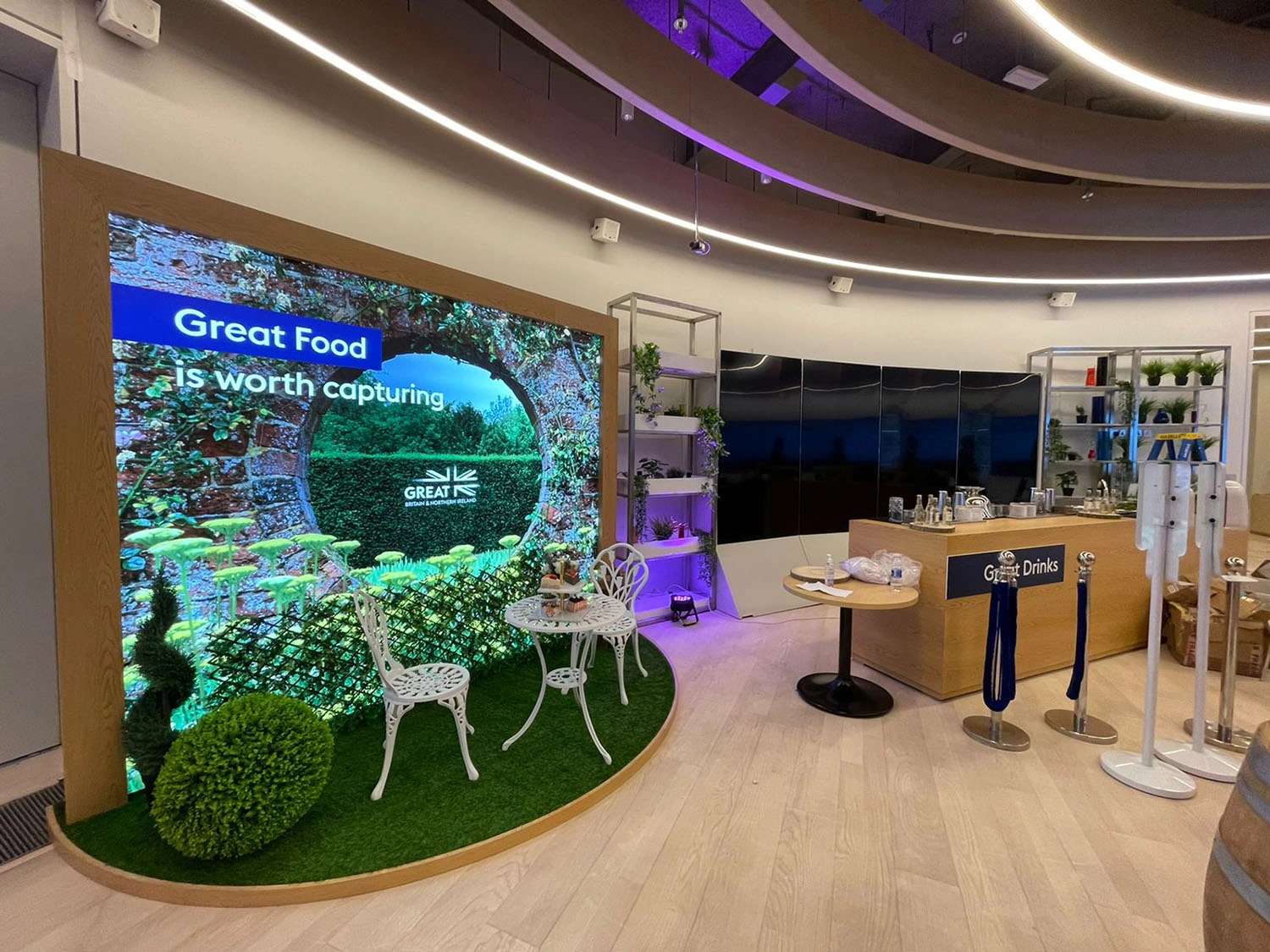 Evolution Events Great Cheese installation featuring British cattle imagery and a raised UK map