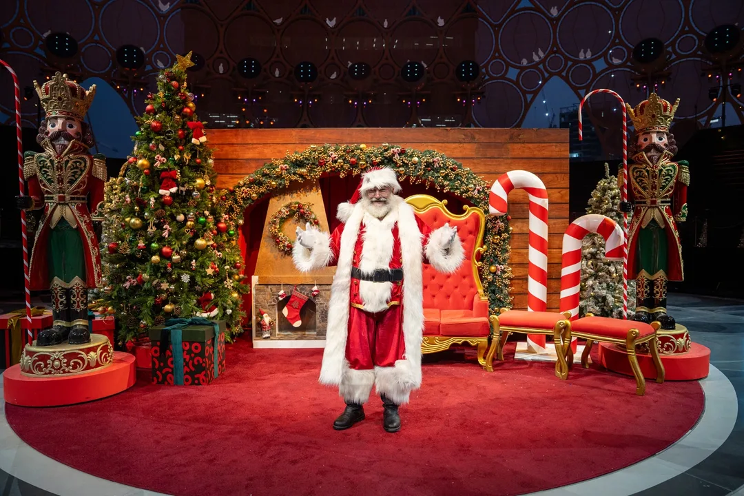 Winter City Christmas tree beneath the Al Wasl dome at Expo City Dubai